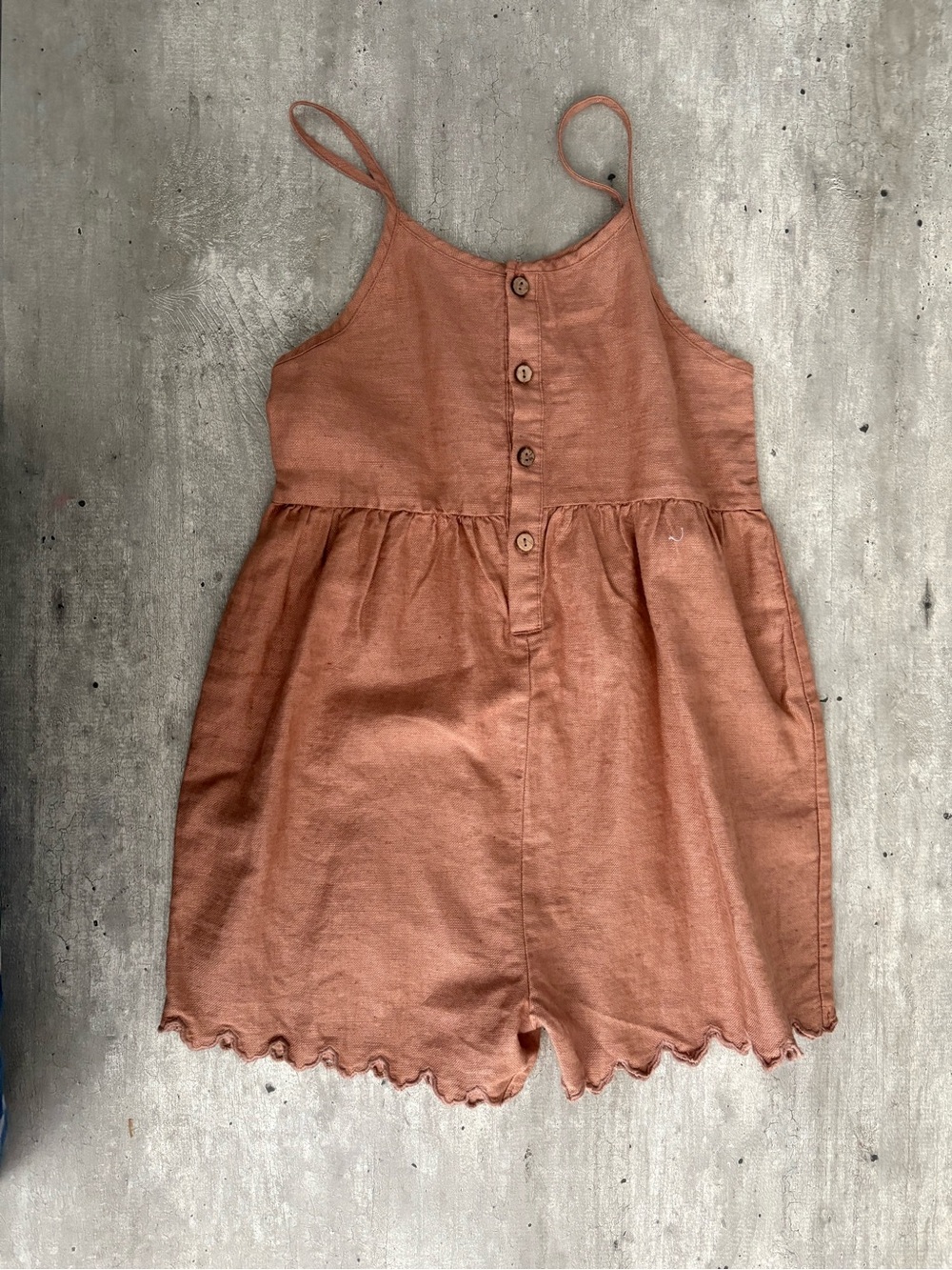 Rylee + Cru Girls Terracotta Linen Blend Romper Size 8–9Y Button Front